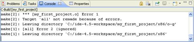 Compile errors in the Console view